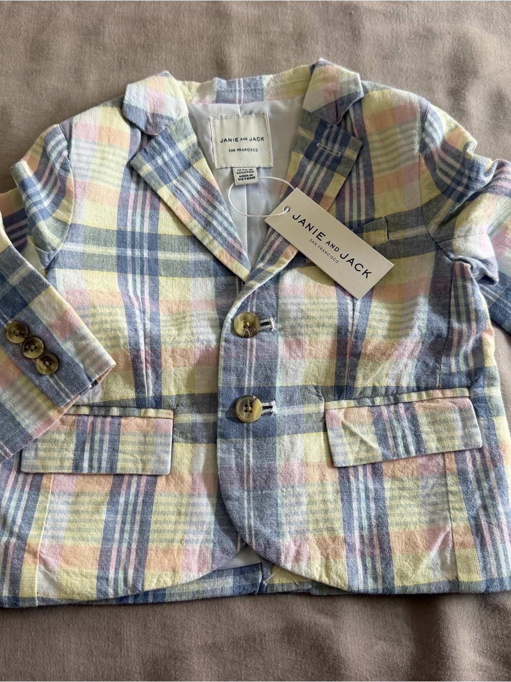 Janie and Jack Pastel Plaid Blazer - Yellow, Blue, Pink
